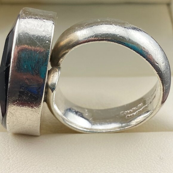 Charles Albert Black Onyx .950 Fine Silver Modernist 1" Ring Sz. 8.5 Thick Band - Picture 2 of 13
